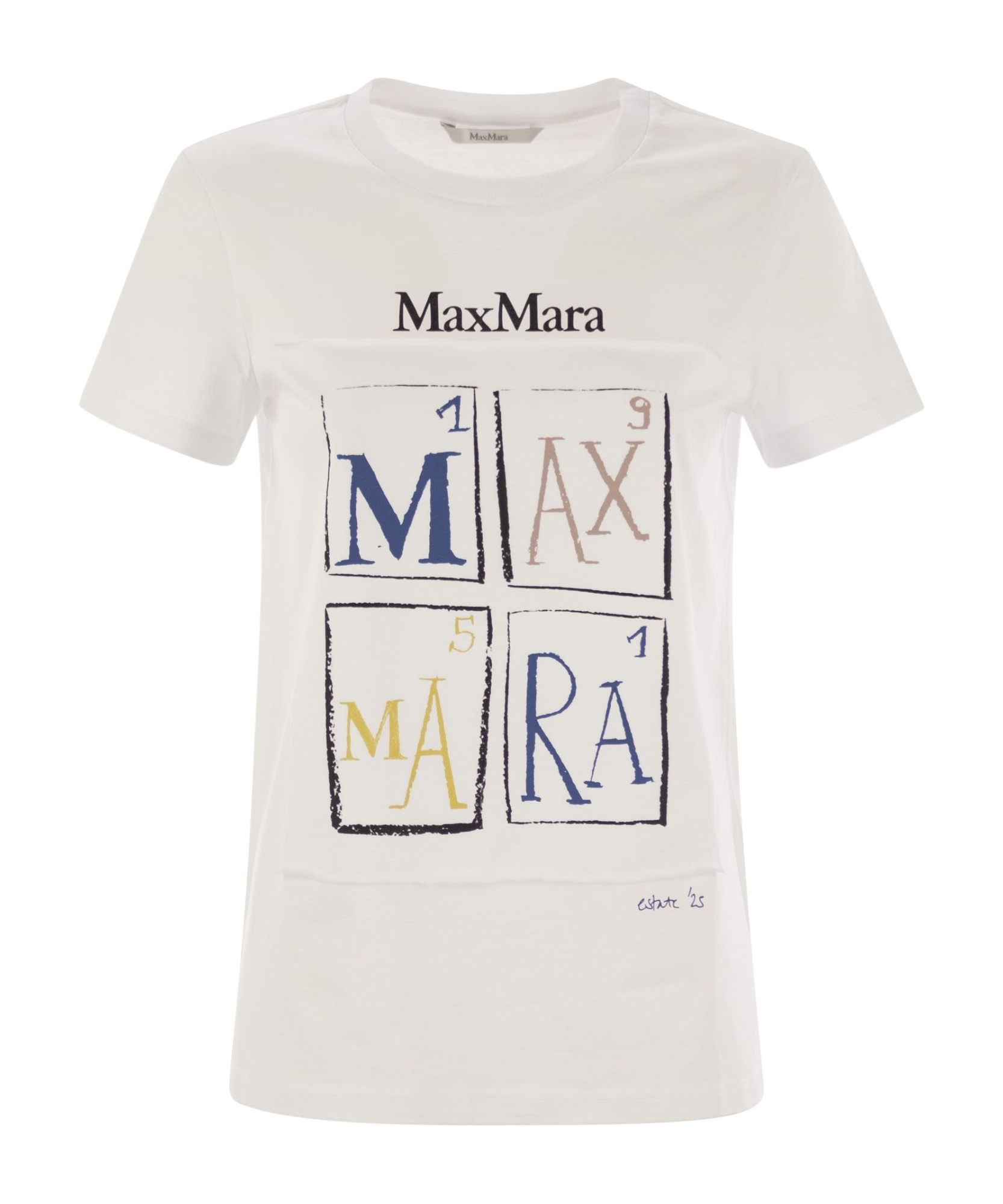 Max Mara Graphic Print Short Sleeve Top Collection In White