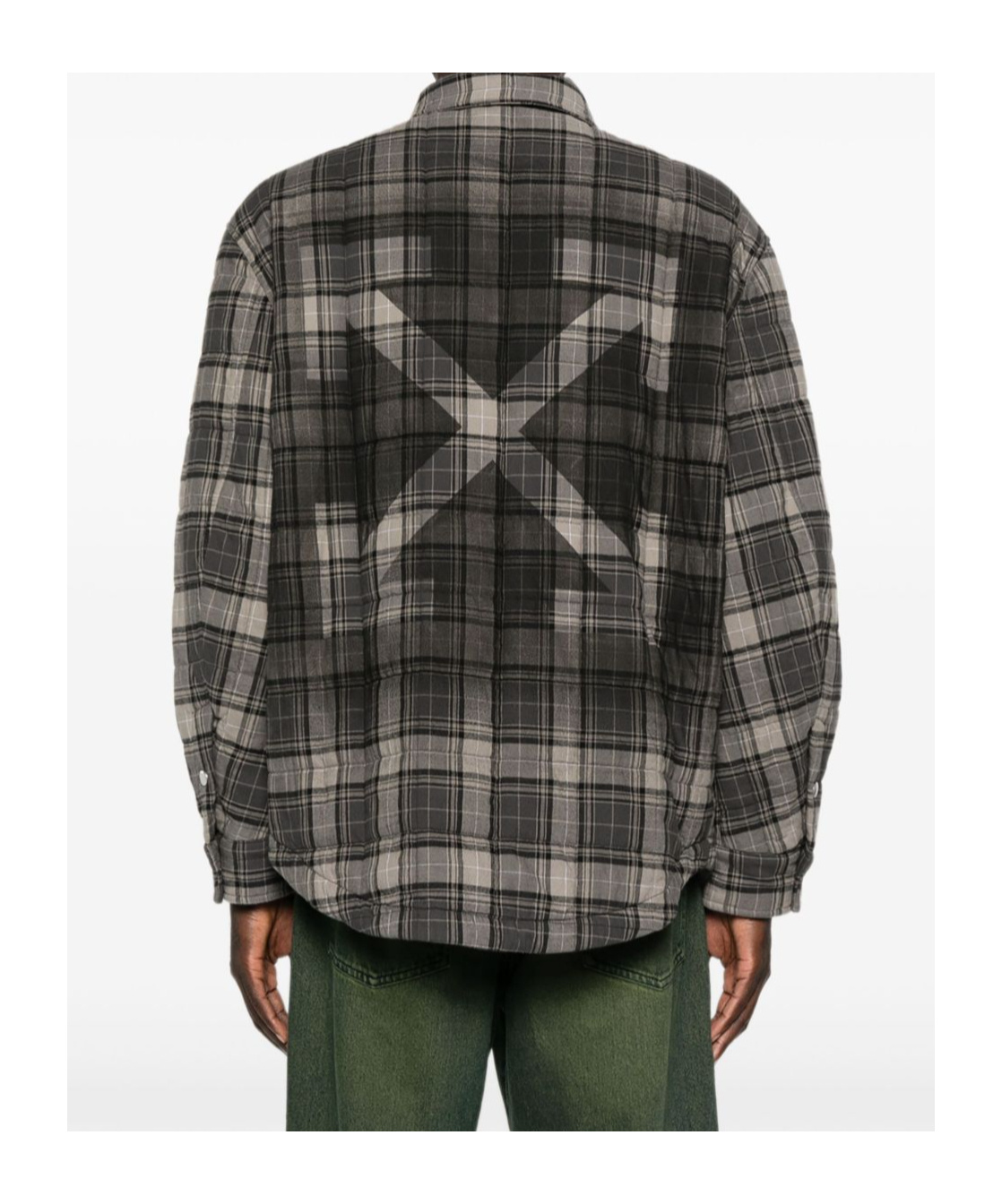 Off-white Grey Shirt With Logo Lettering On The Front And All-over Check Motif In Cotton Man In Black