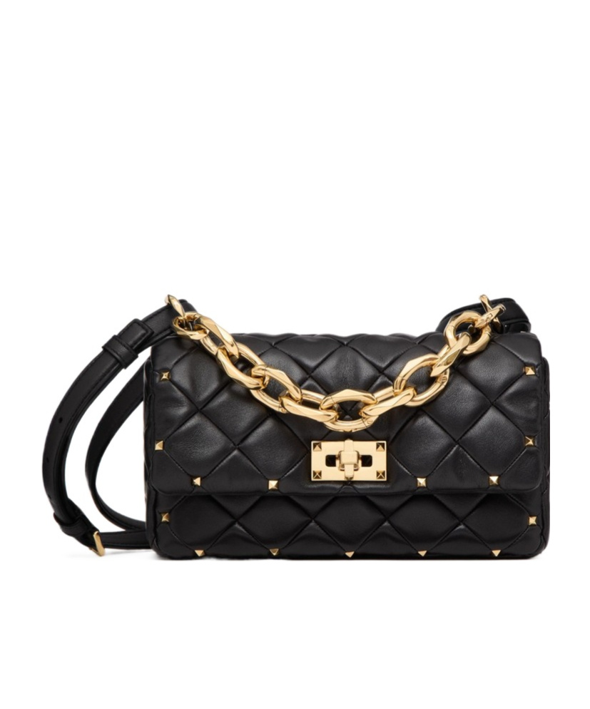 Valentino Rockstud Spike Small Shoulder Bag In Black
