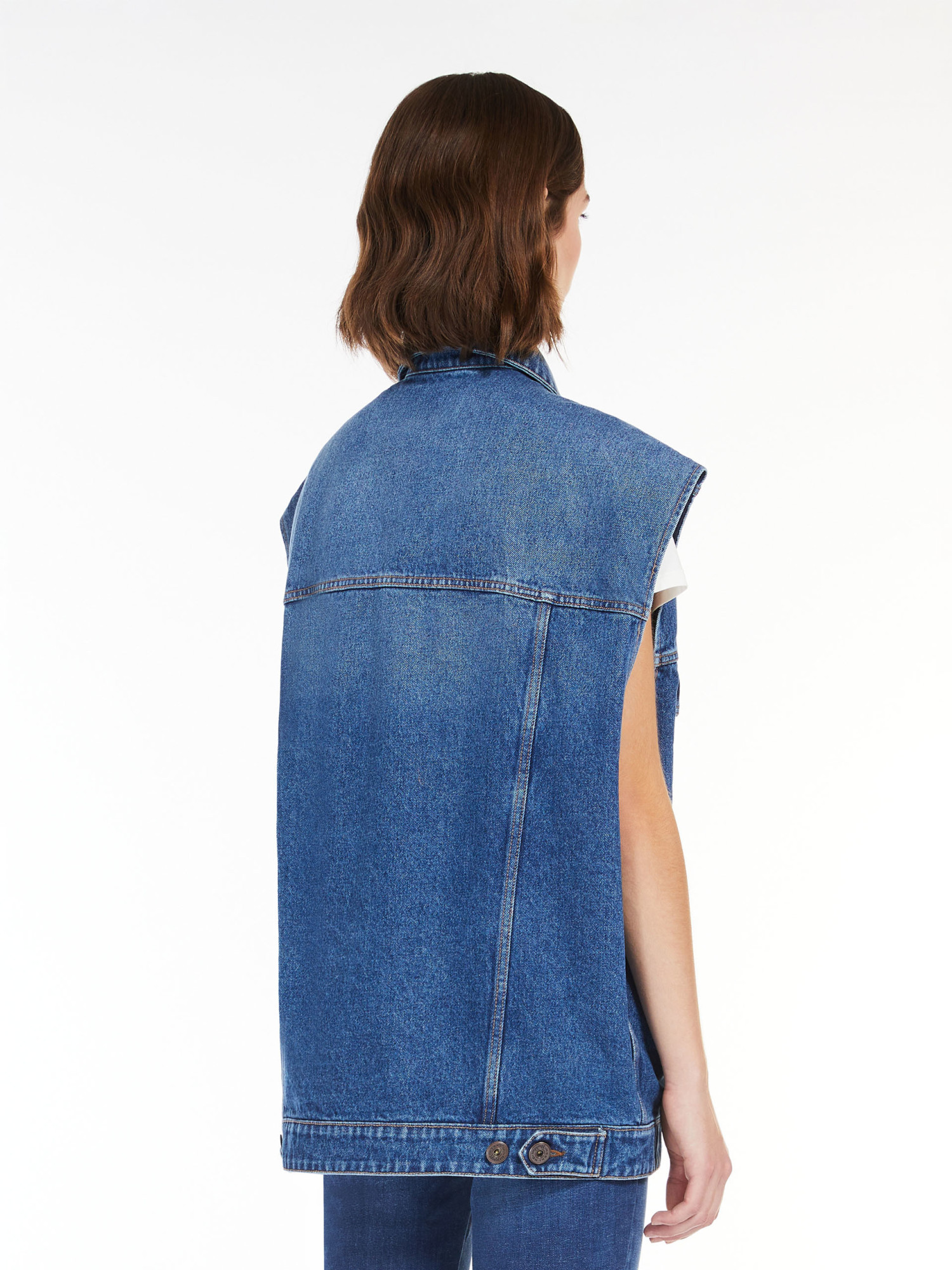 Shop Weekend Max Mara Sleeveless Denim Vest In Blue