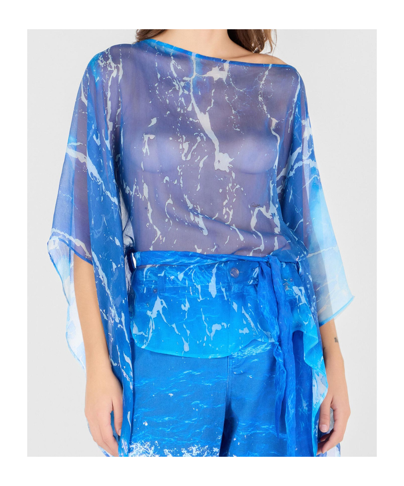 Roberto Cavalli Printed Blouse In Deep Blue