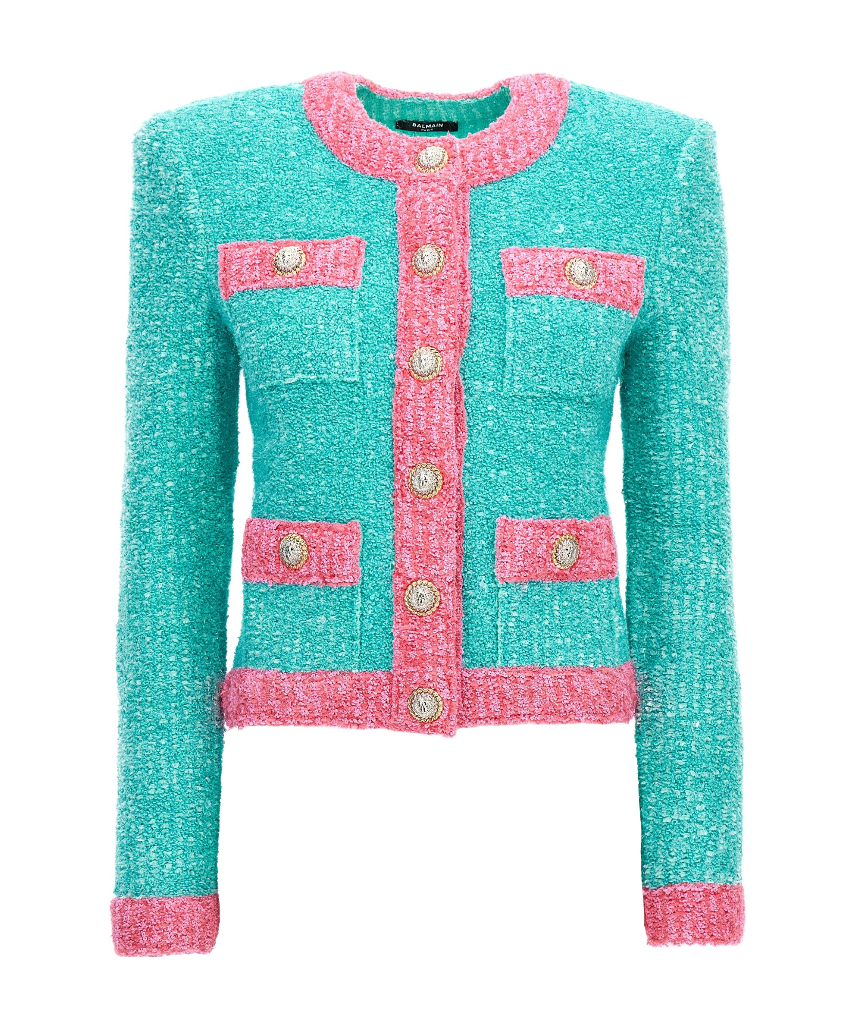 Shop Balmain Knit Jacket In Green