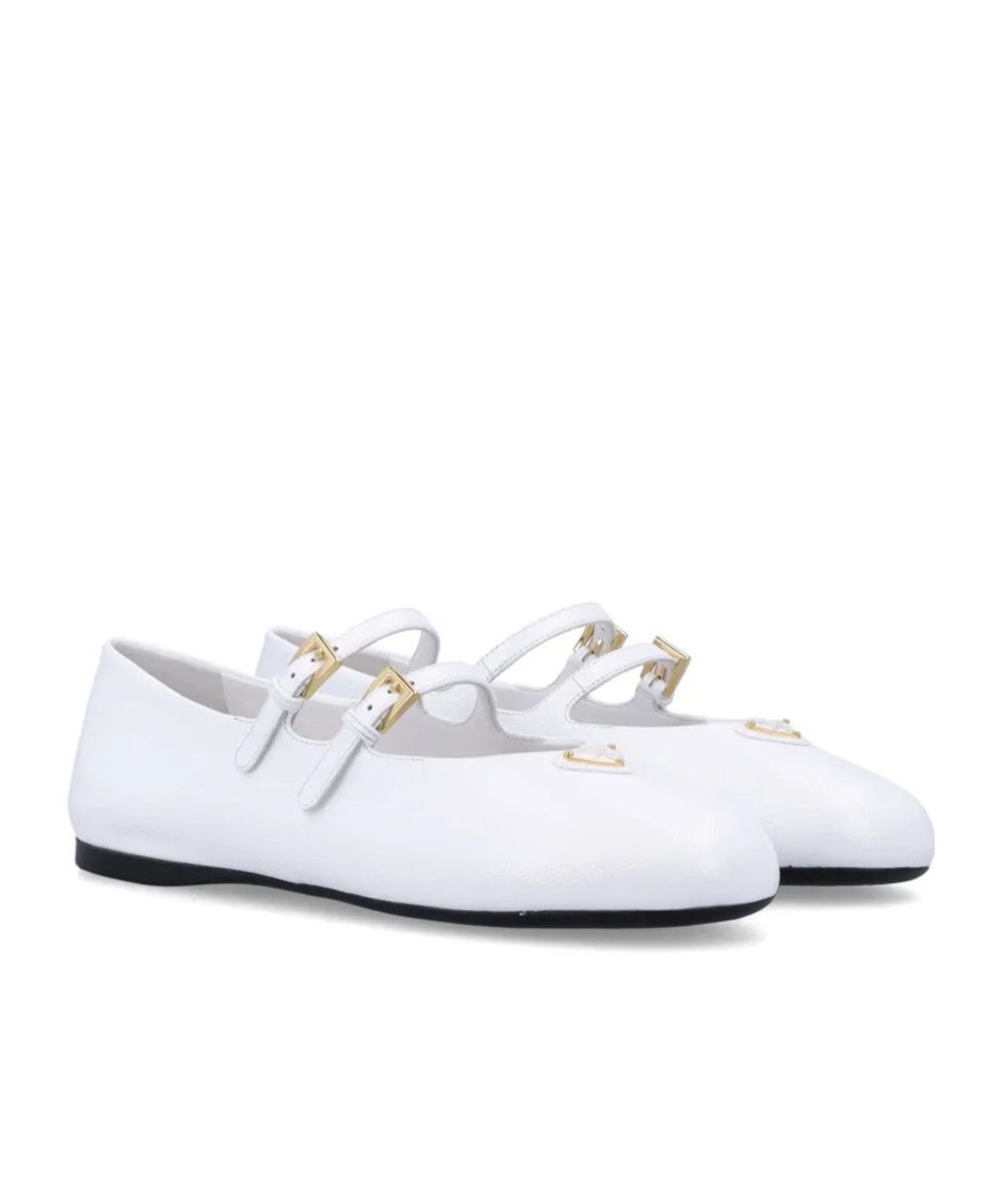 Prada Round Toe Flat Sole Ballerina Shoes In White