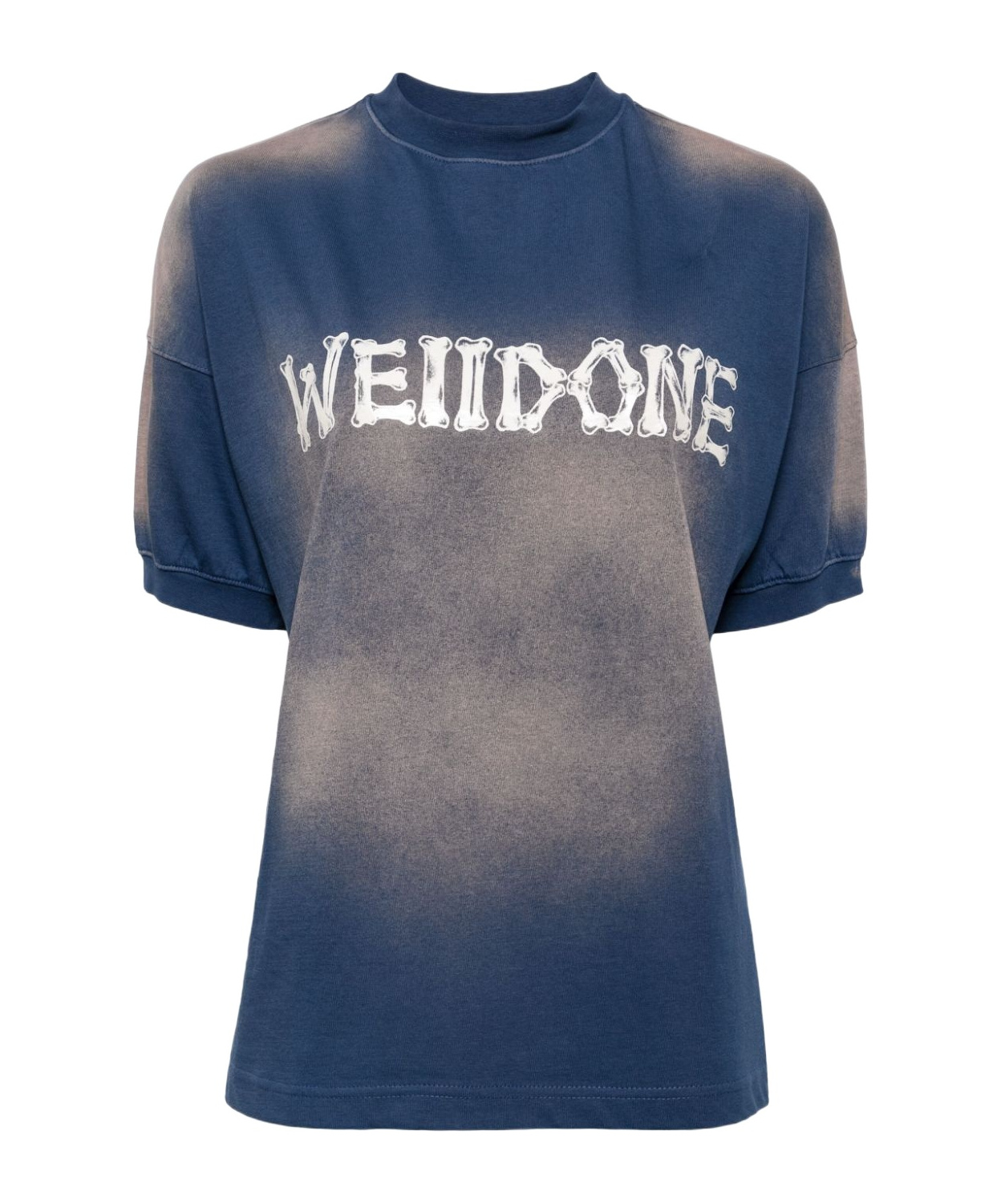 We11 Done Logo-print Bleached-effect T-shirt In Blue