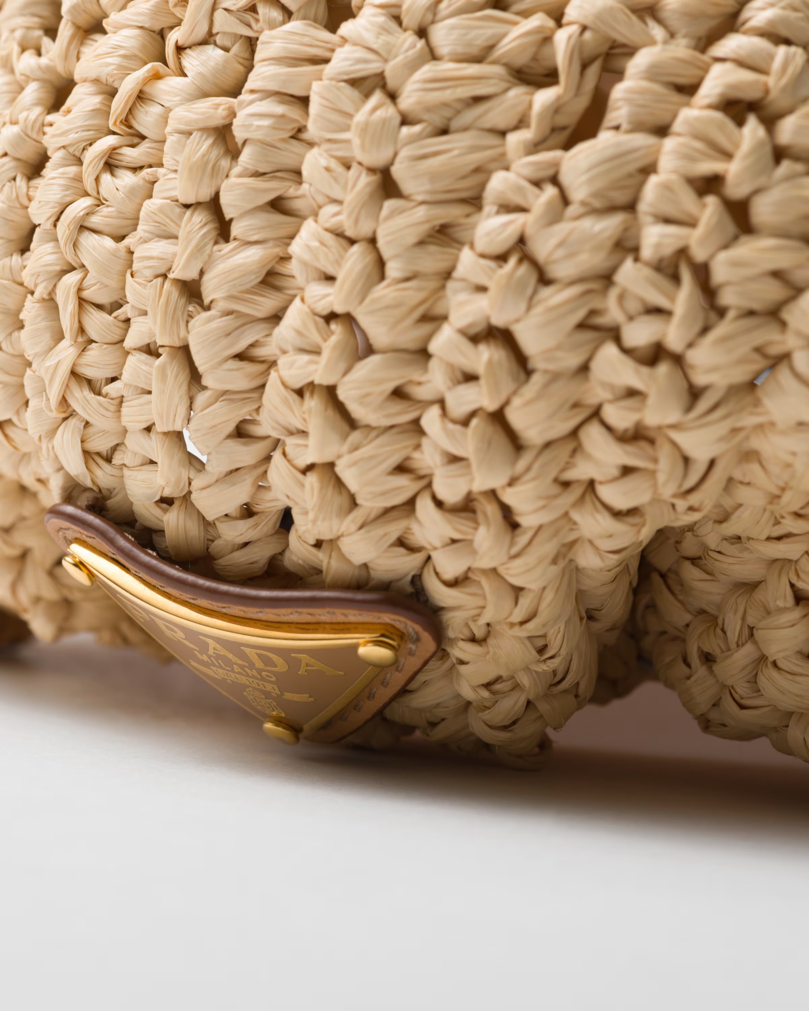 Prada Triangle-logo Crochet-knit Beret In Natural Color