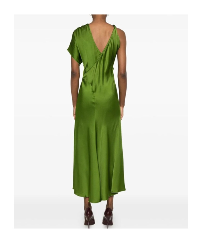 Victoria Beckham Asymmetric Ruched Midi Dress In Green