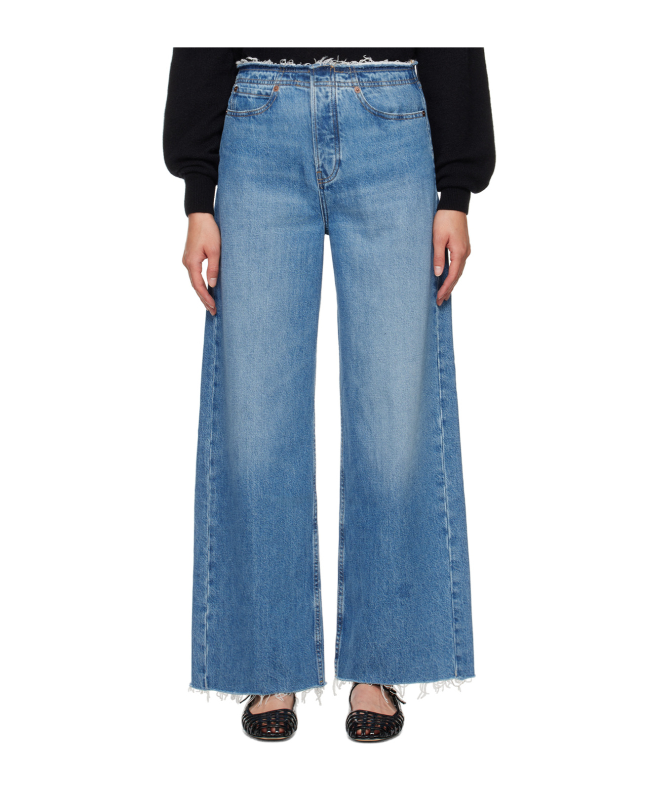 Frame Le Jane Raw Hem Crop Wide Leg Jeans In Blue