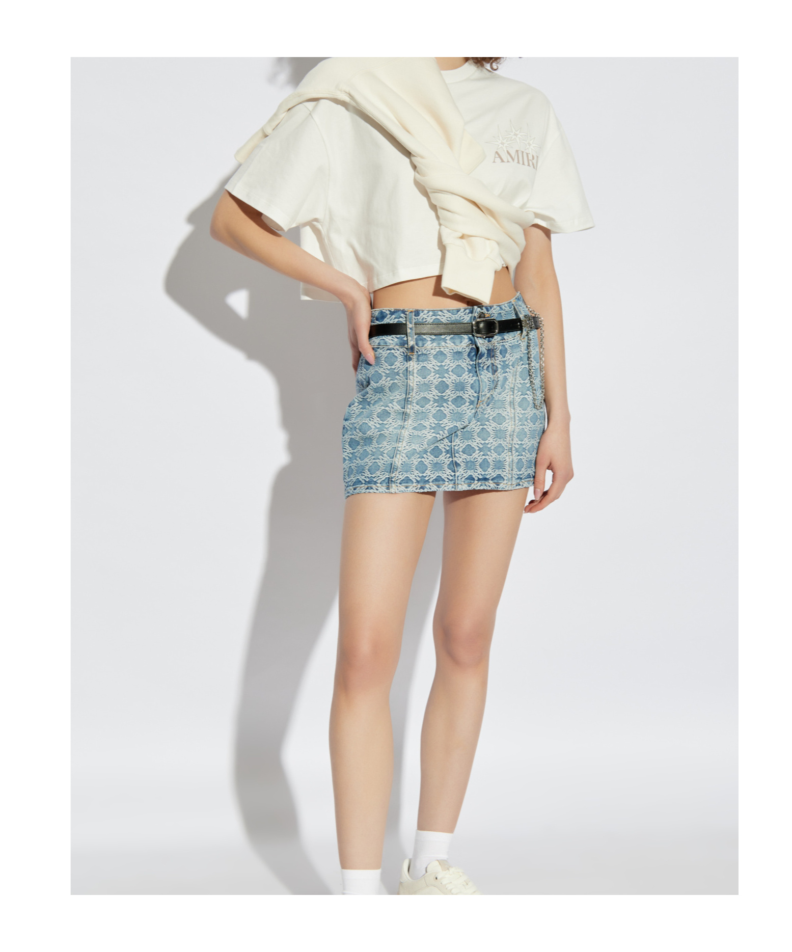 Amiri Ma Quad Denim Jacquard Mini Skirt In Blue