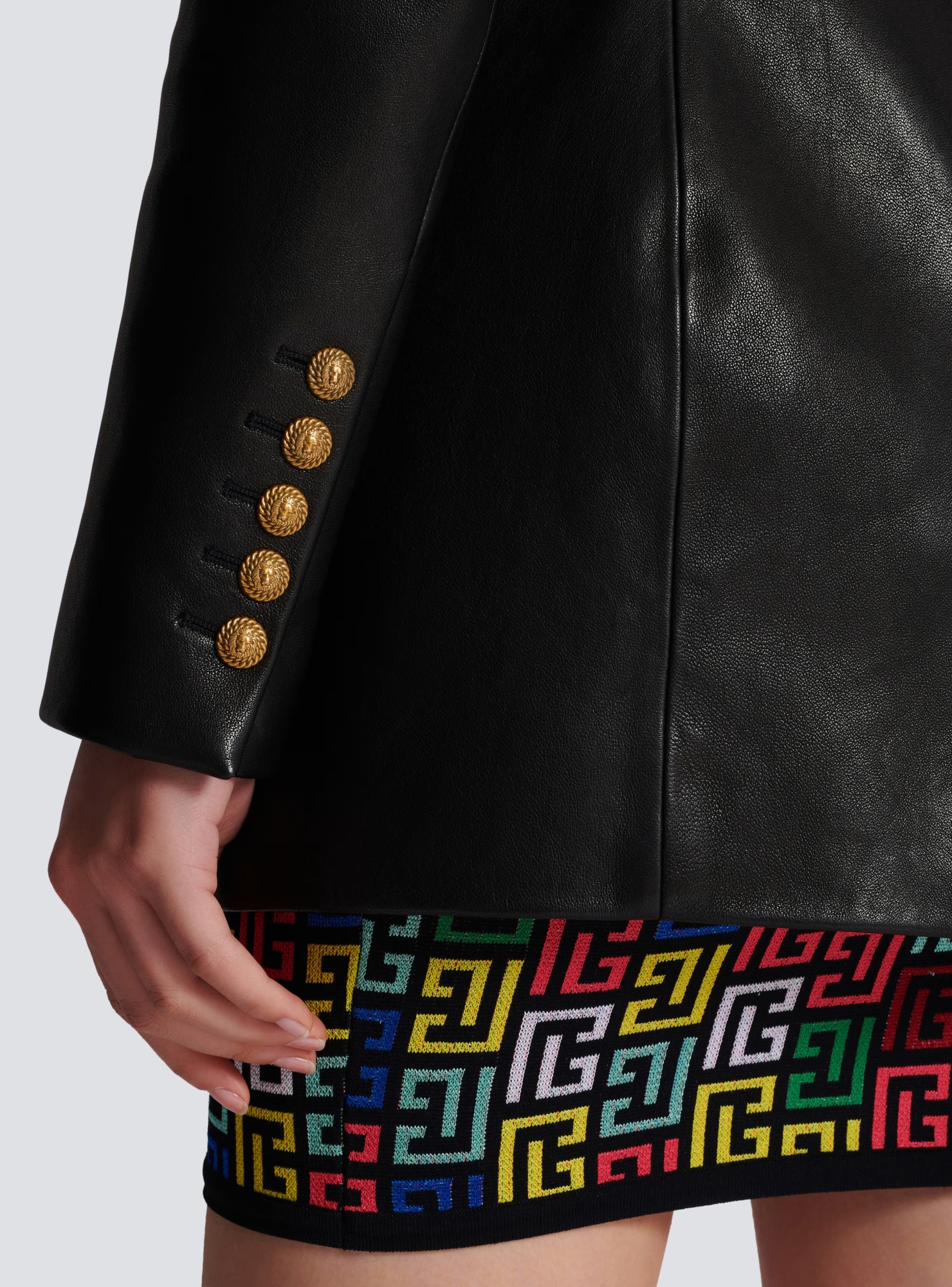 Balmain Two-button Lapel Leather Jacket In Black