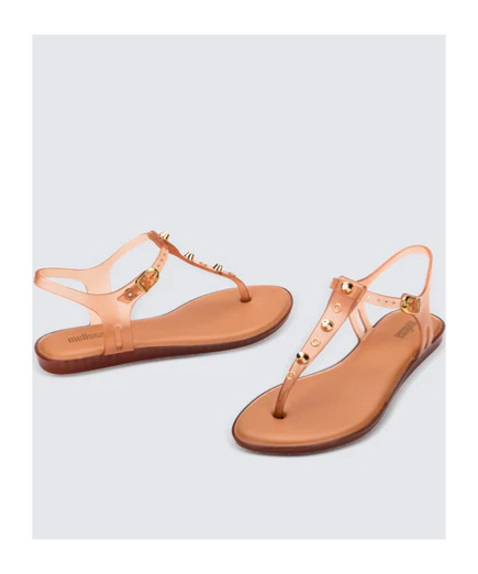 MELISSA OPEN-TOED RIVET FLAT-SOLED SANDALS