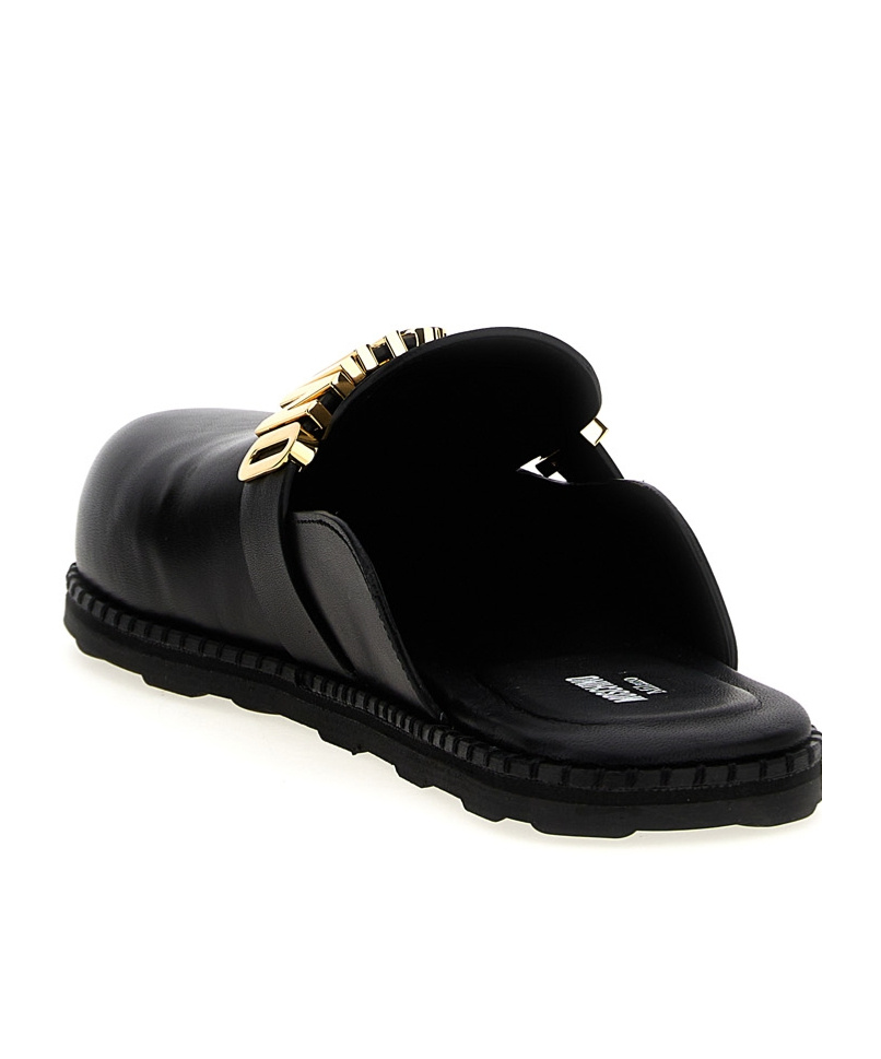 Moschino Round Toe Slippers In Black