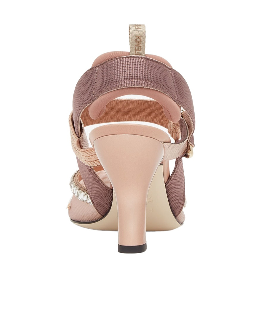 FENDI PINK MESH AND CRYSTALS HIGH-HEELED SLINGBACKS
