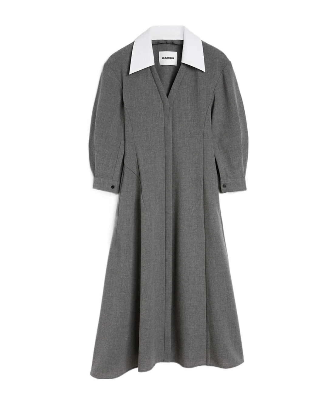 Jil Sander Mid-length Wool Dress With Contrasting Collar In Gray