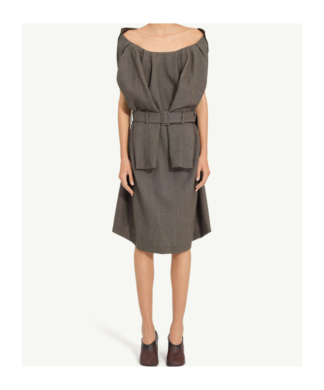Mm6 Maison Margiela Belted Draped Midi Dress In Brown