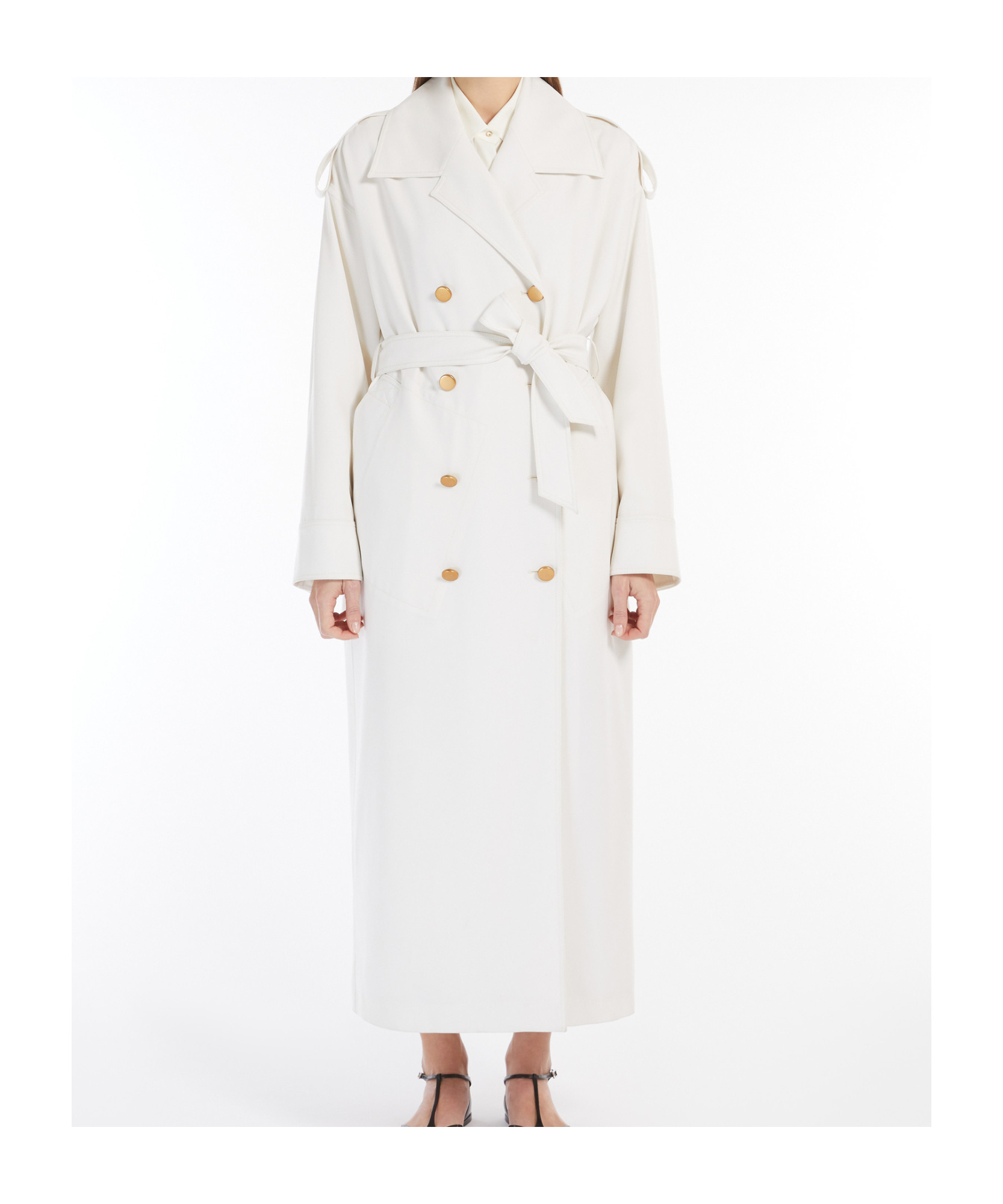 Shop Max Mara Double-breasted Wool Trench Coat In White