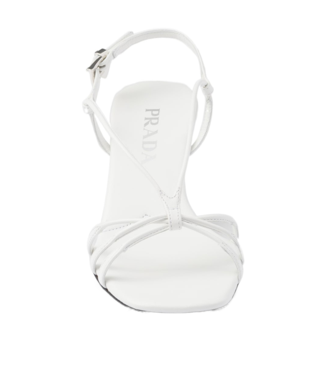 Prada Capretto Strappy Leather Sandals With Triangle Logo Charm In White