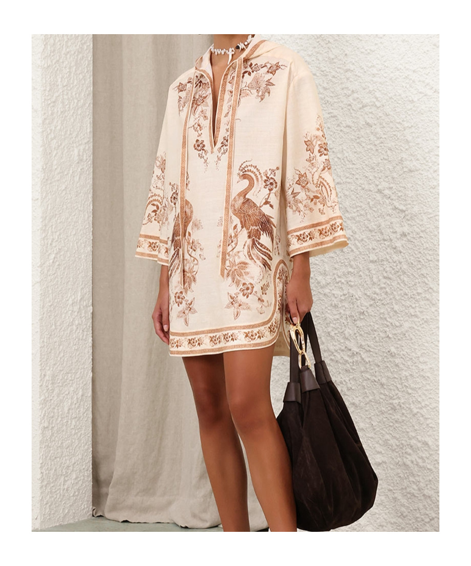 ZIMMERMANN EMBROIDERED HOODED DRESS