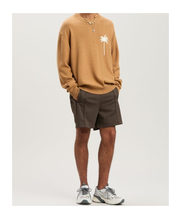 Shop Palm Angels Palm Tree Intarsia Crewneck Knitted Jumper In Nude