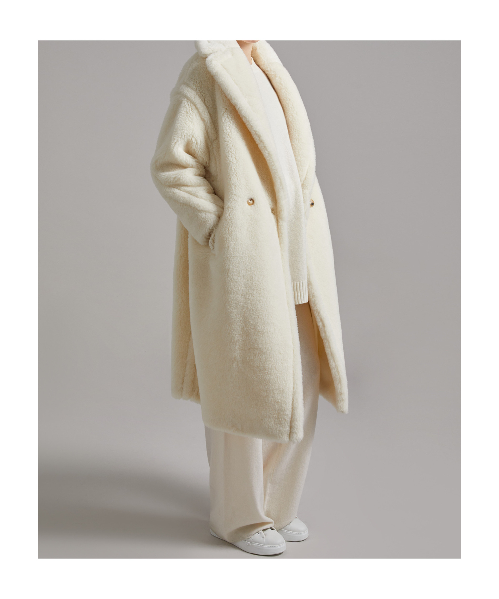 Max Mara Teddy Bear Icon Double-breasted Coat In White