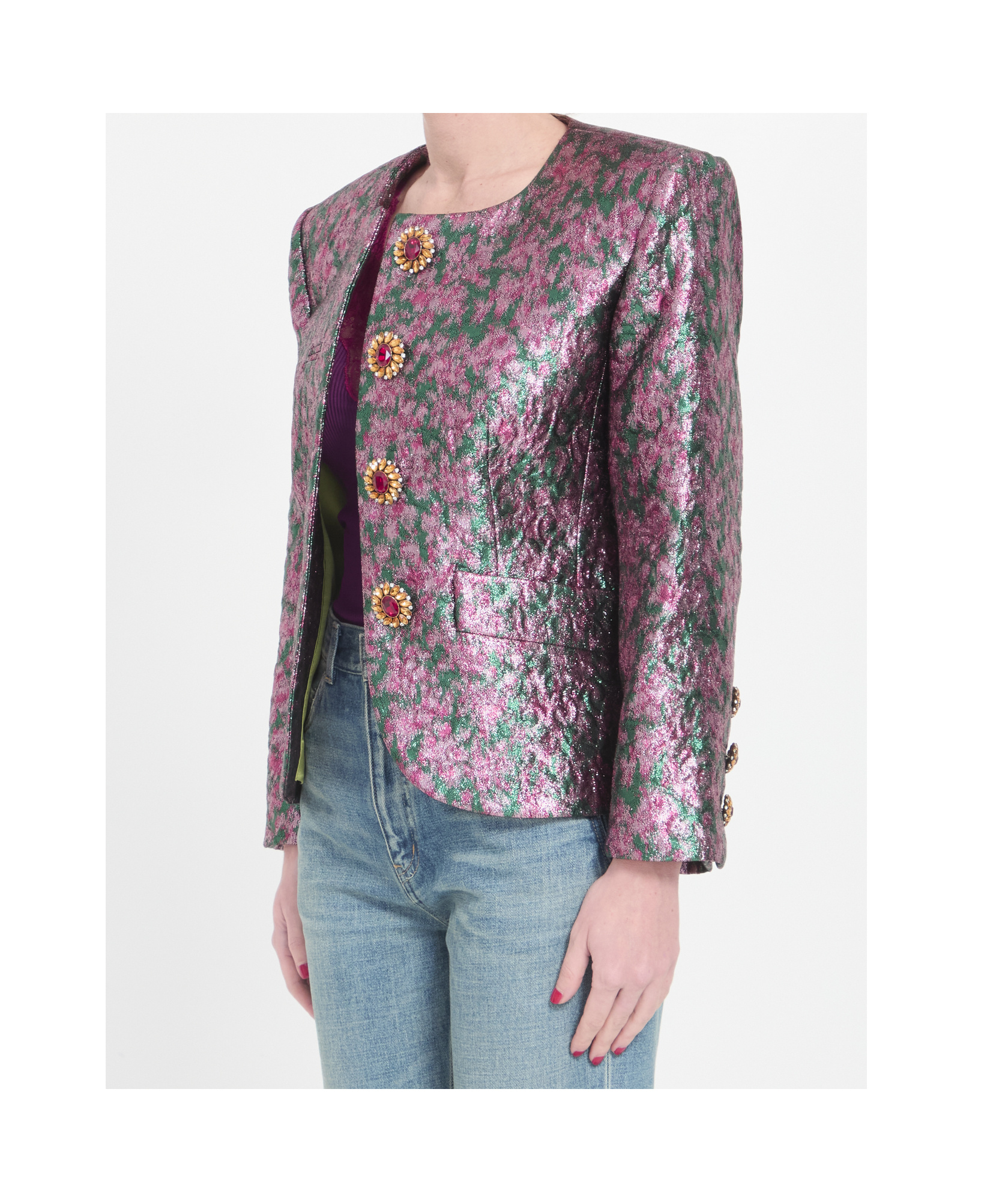 Saint Laurent Embellished Brocade Jacket In Multicolor