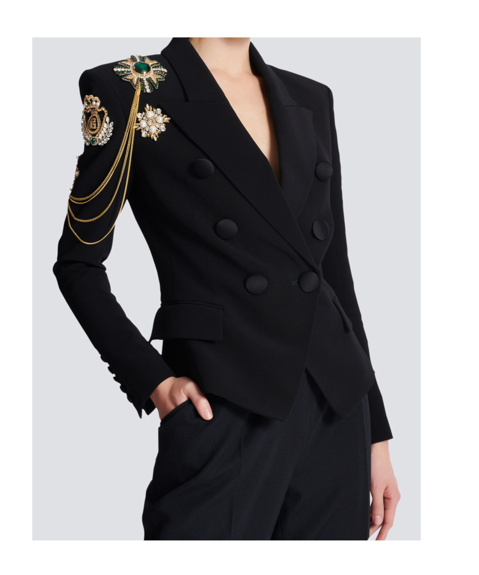 Balmain Crepe 6-button Jacket With Embroidered Patches