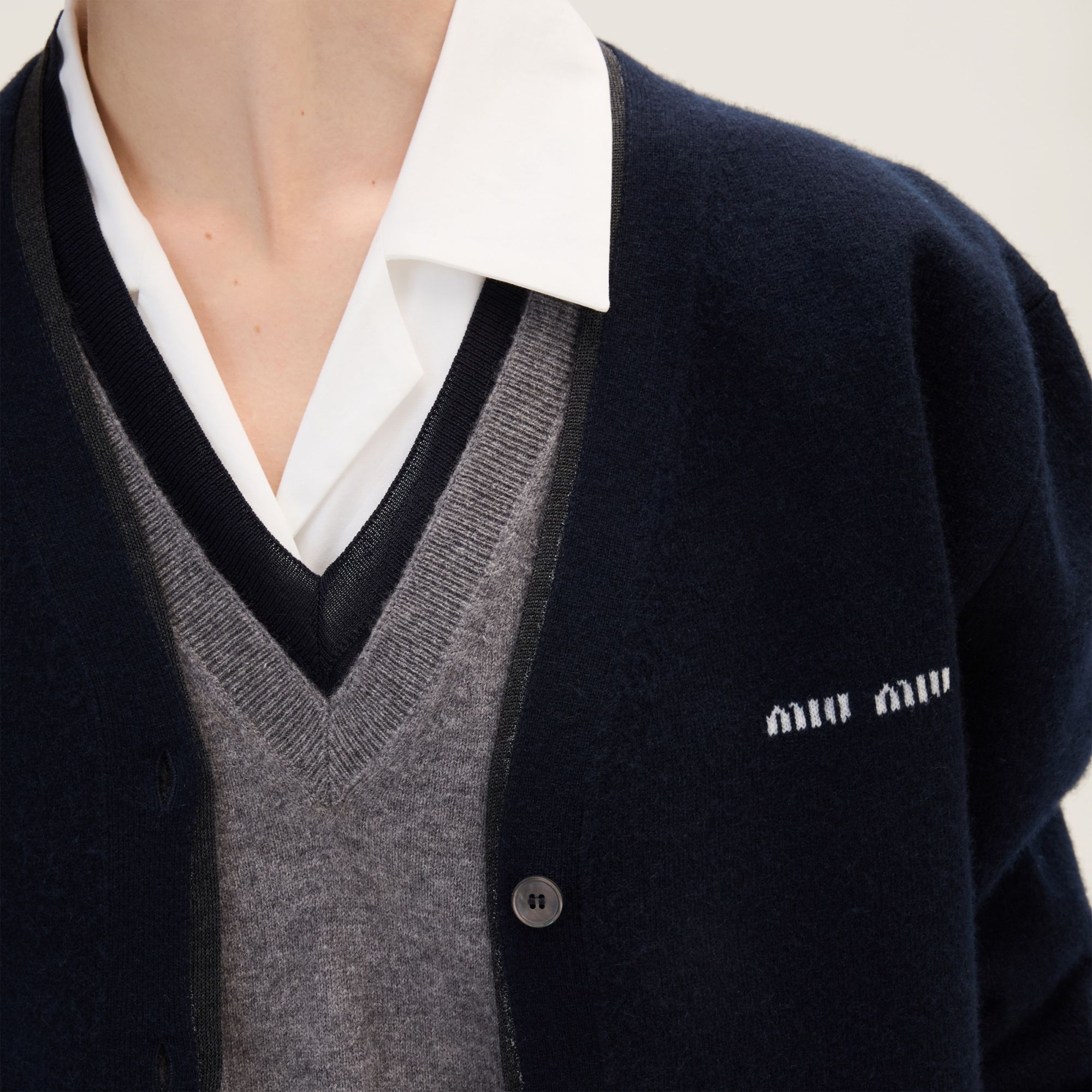 Miu Miu Long-sleeved Silk Cashmere Cardigan In Black