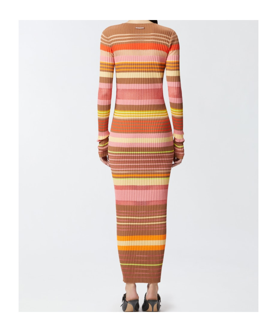 Shop Pinko Striped Midi Dress In Brown
