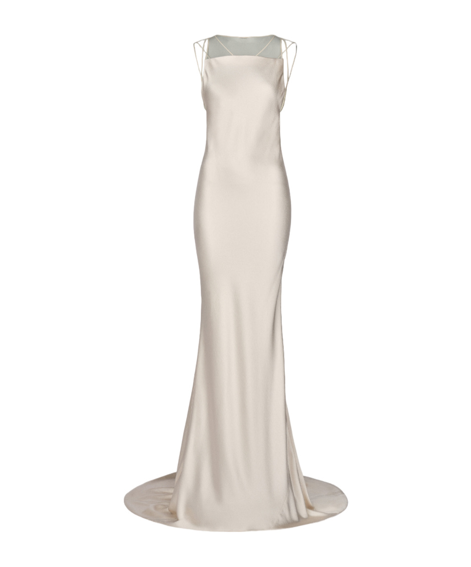 Maison Margiela Sheer-neck Silk Gown In Nude