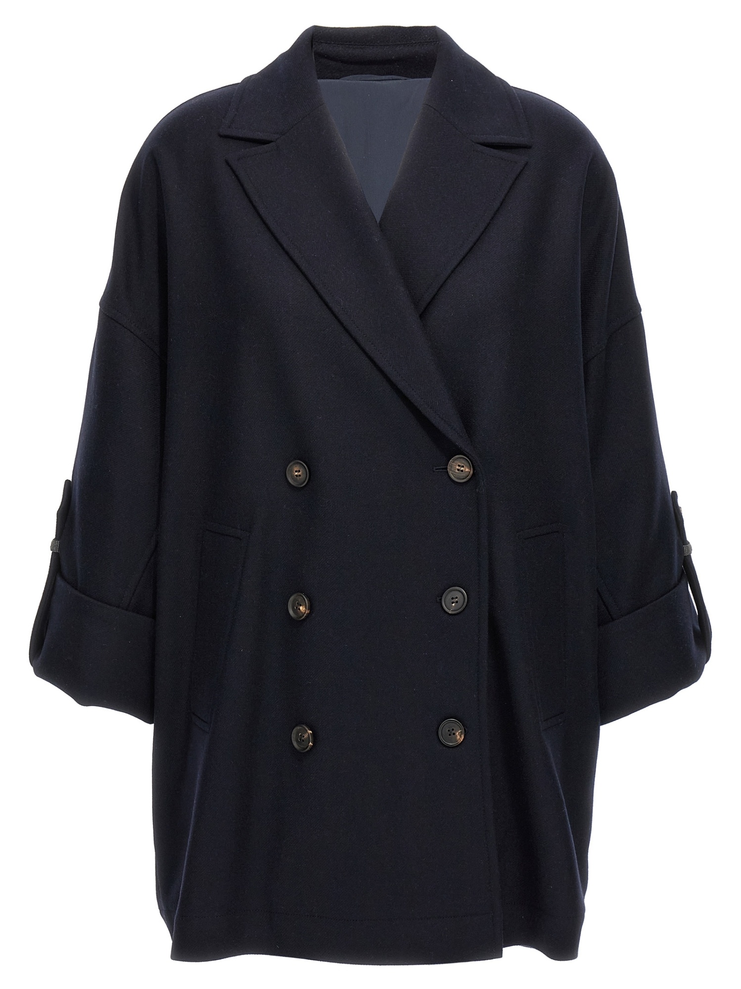 Brunello Cucinelli Shiny Cuff Details Coats And Trench Coats Blue