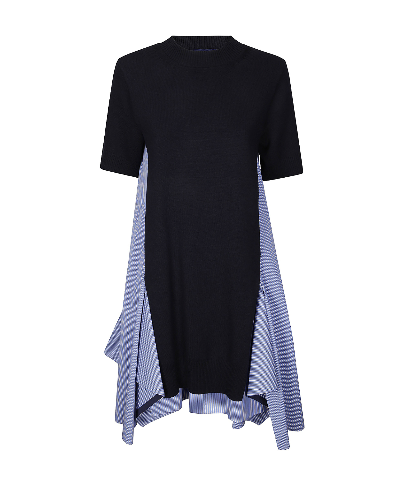 Sacai Cotton And Knit Dress With Asymmetric Hem In Black