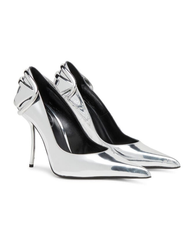 Diesel D-ten & Half-metallic Pumps With Curved Heel In White