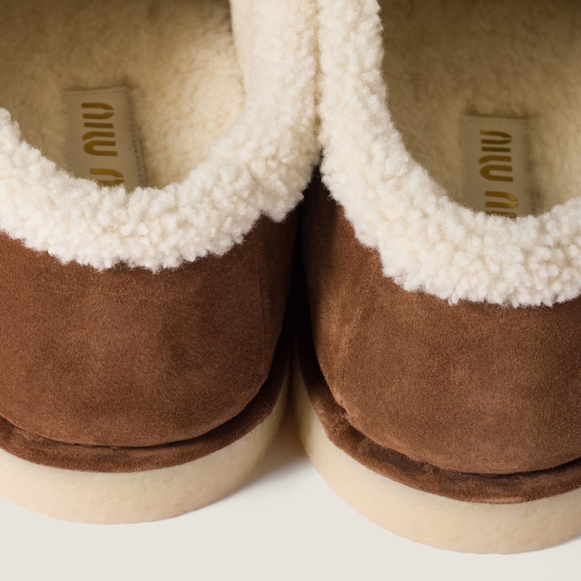 Miu Miu Suede And Shearling Mules In Brown