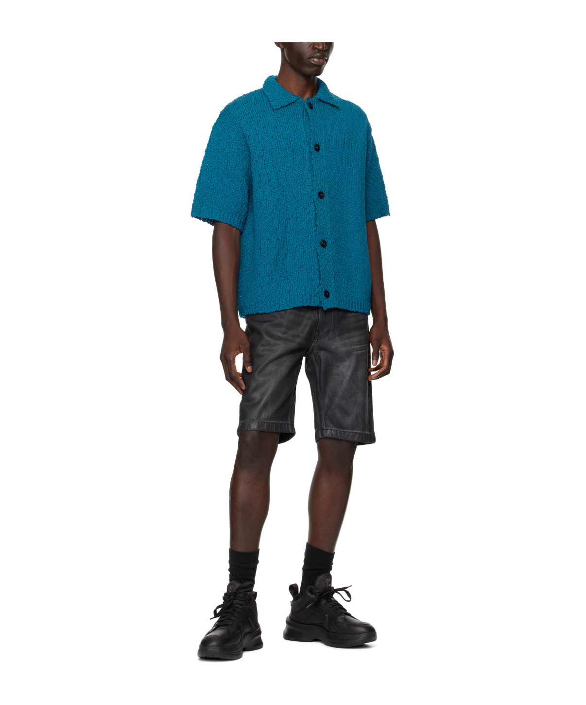 Shop Wooyoungmi Hollowed-out Short-sleeved Sweater In Blue