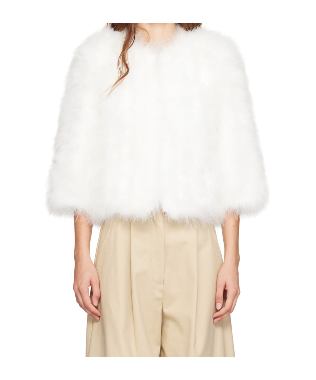 Shop Yves Salomon Cropped Quarter Sleeve Casual Coat In White