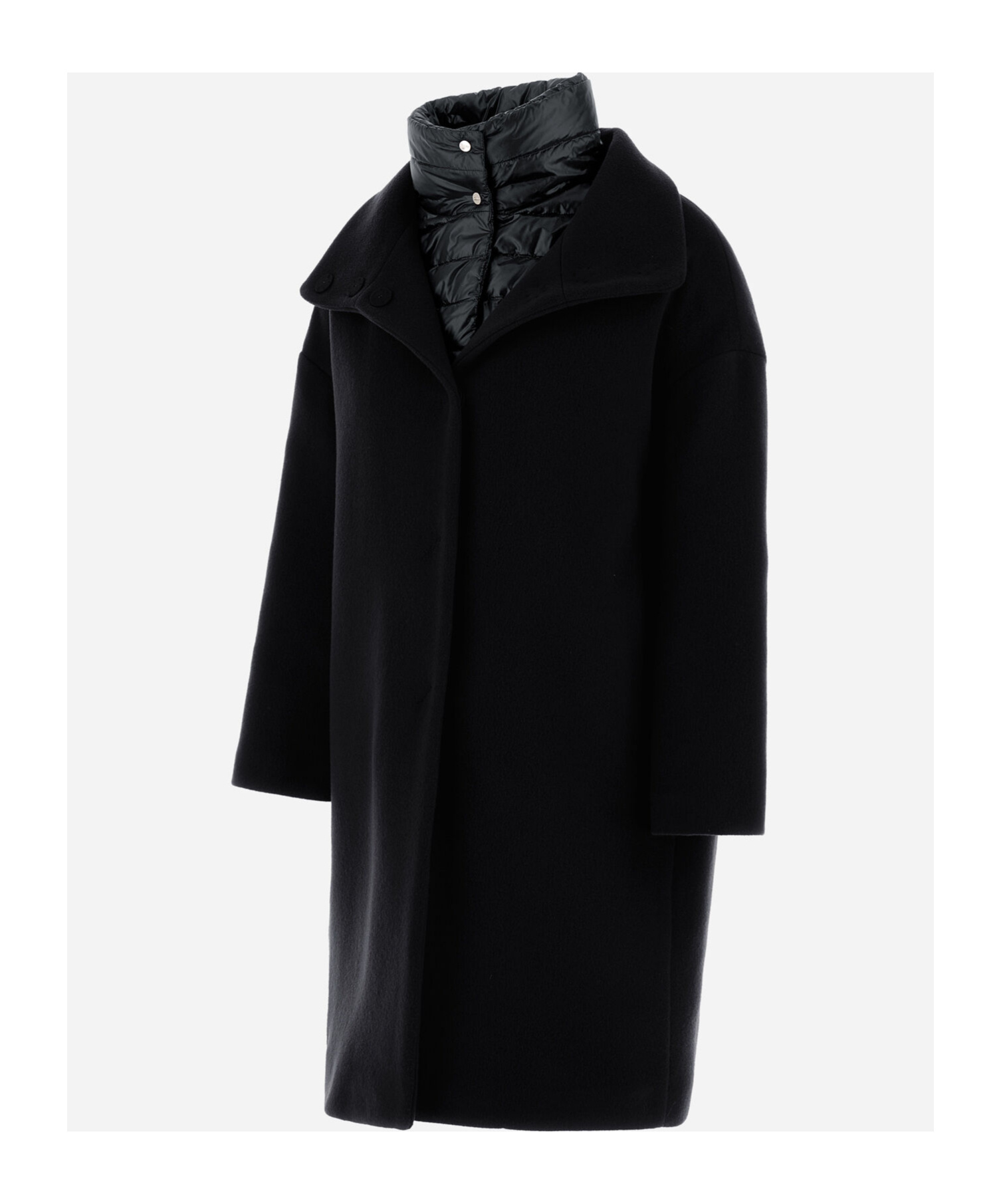 Herno Black Padded Single-breasted Coat In Mixed Of Tech Materials Woman In Black