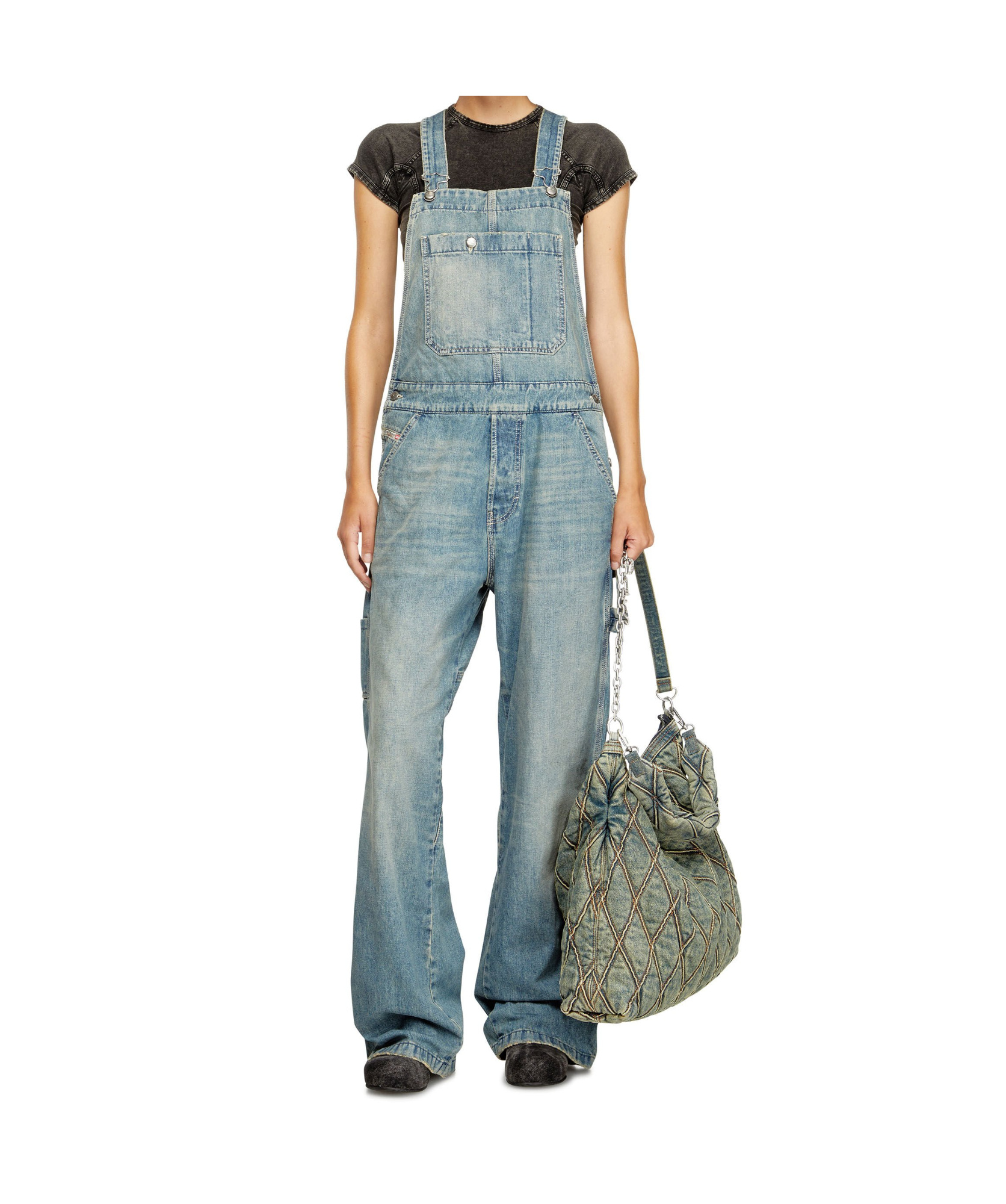 Diesel Denim Pocket Dungarees In Blue