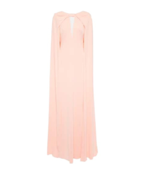 Monique Lhuillier Caped Keyhole Satin Gown In Nude