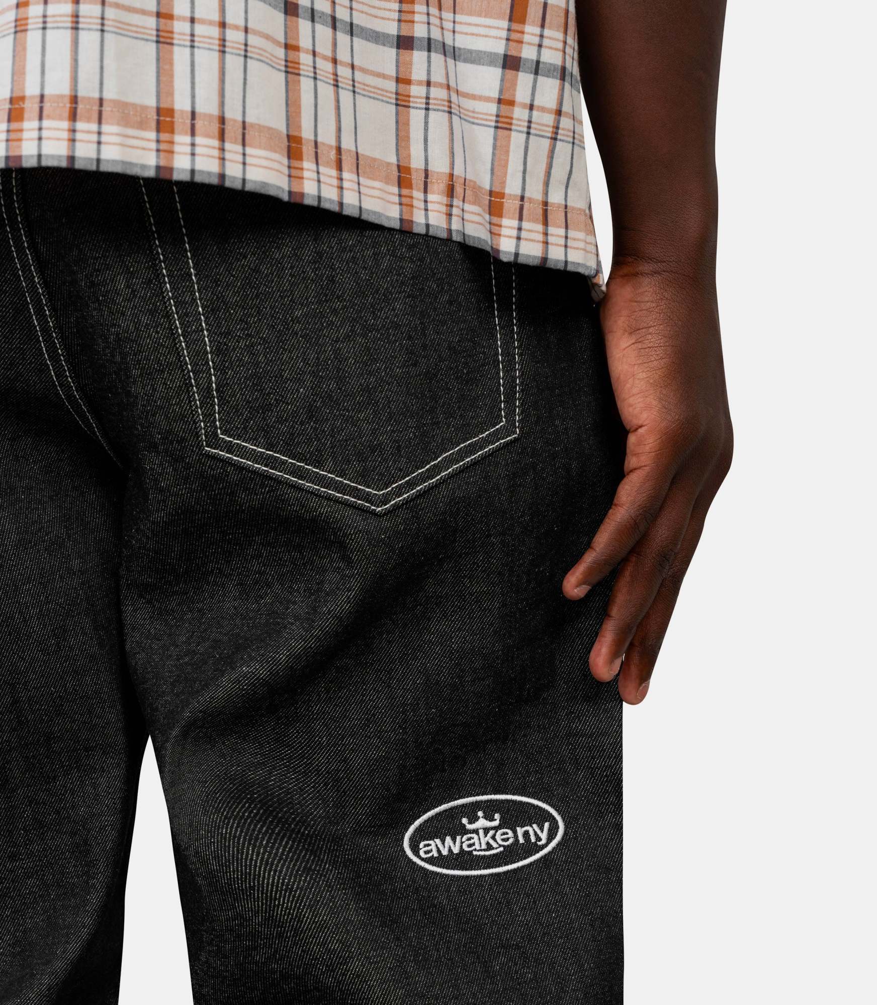 Awake Belt Loop Denim Trousers In Black