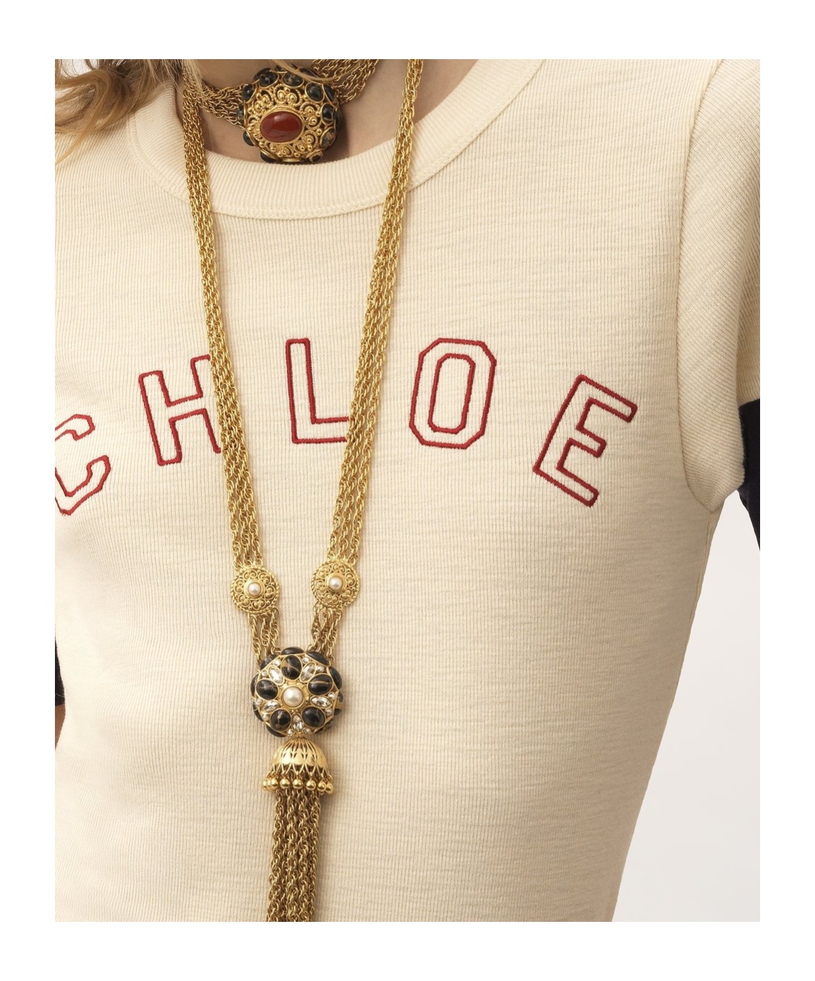 Chloé Logo Embroidered Heavy Cotton Wool T-shirt In White