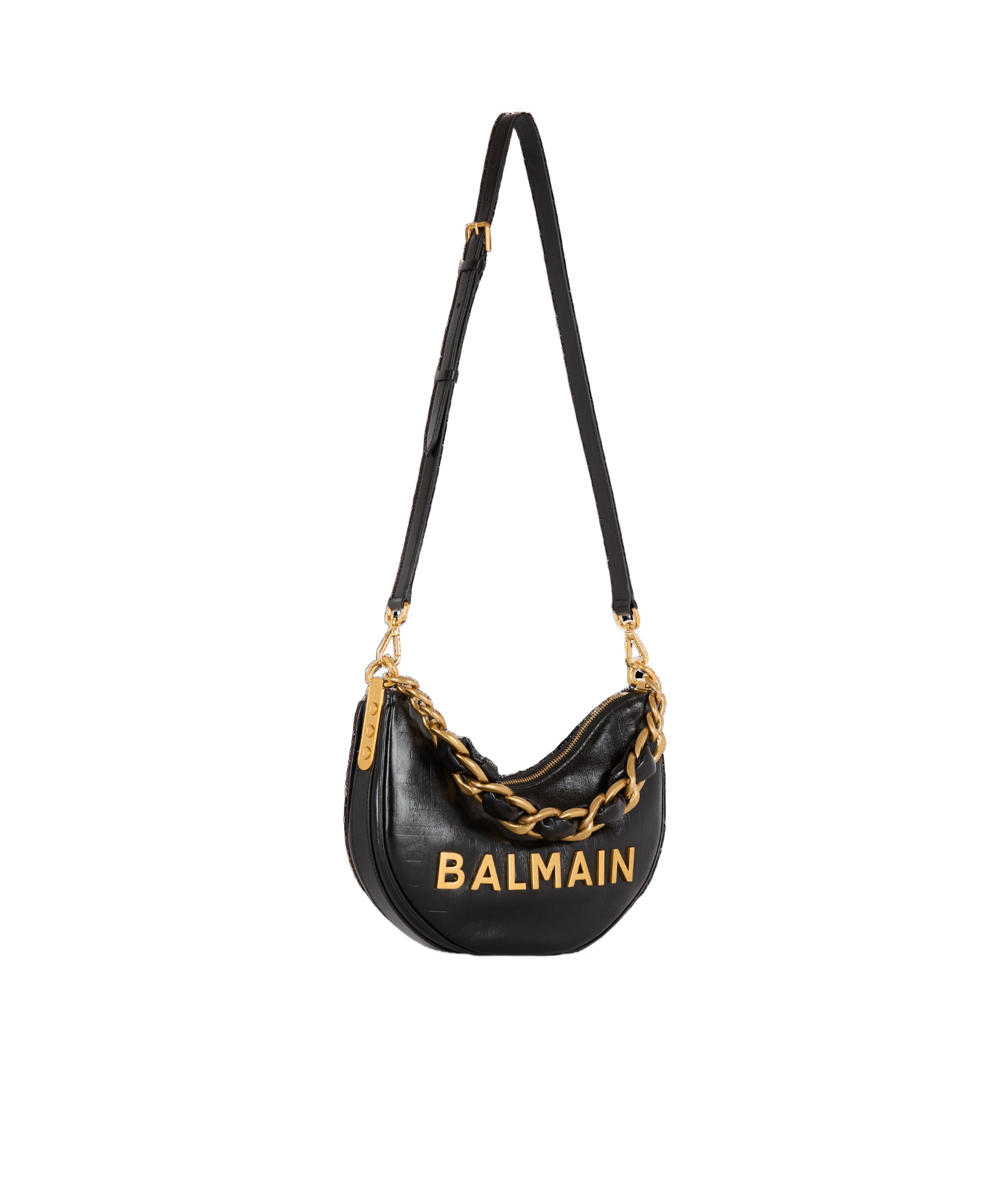 Balmain 1945 Soft Moon Bag In Monogrammed Calfskin In Black