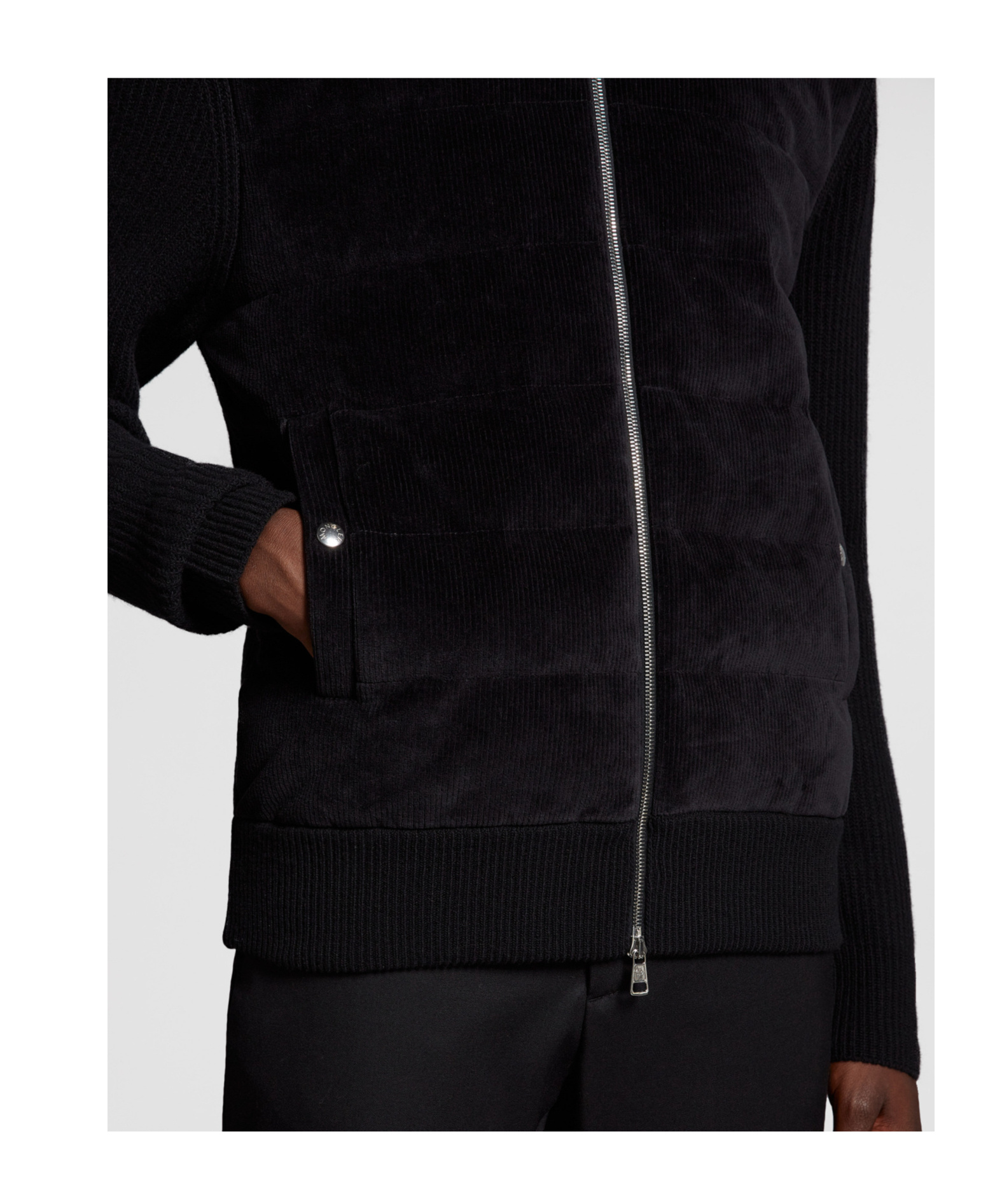 Moncler Padded Wool Cardigan Down Jacket In Black