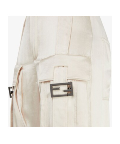 Fendi Buckled Satin Cargo Trousers In White