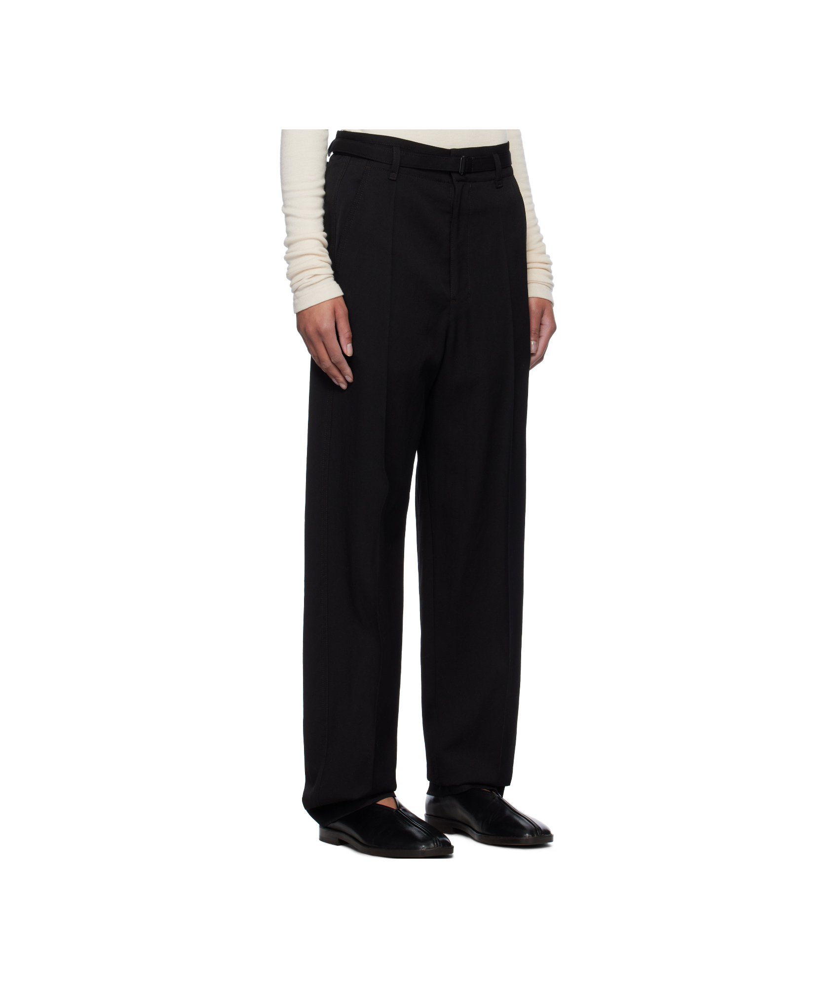 Lemaire Black Belted Soft Tailored Trousers In Black