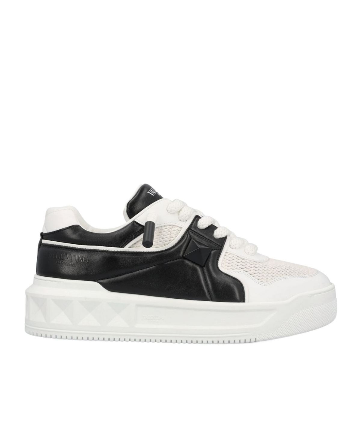 Valentino One Stud Xl Low-top Sneaker In Nappa Leather And Jacquard Toile Iconographe Technical Fabric In White