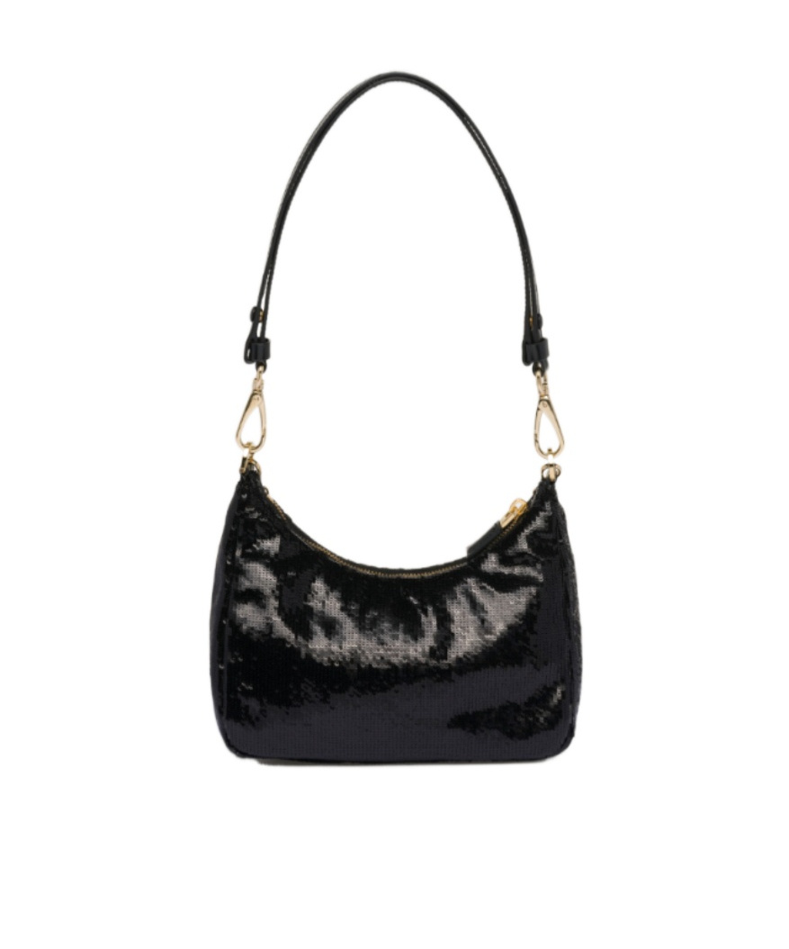 Prada Re-nylon And Sequin Mini-bag In Black