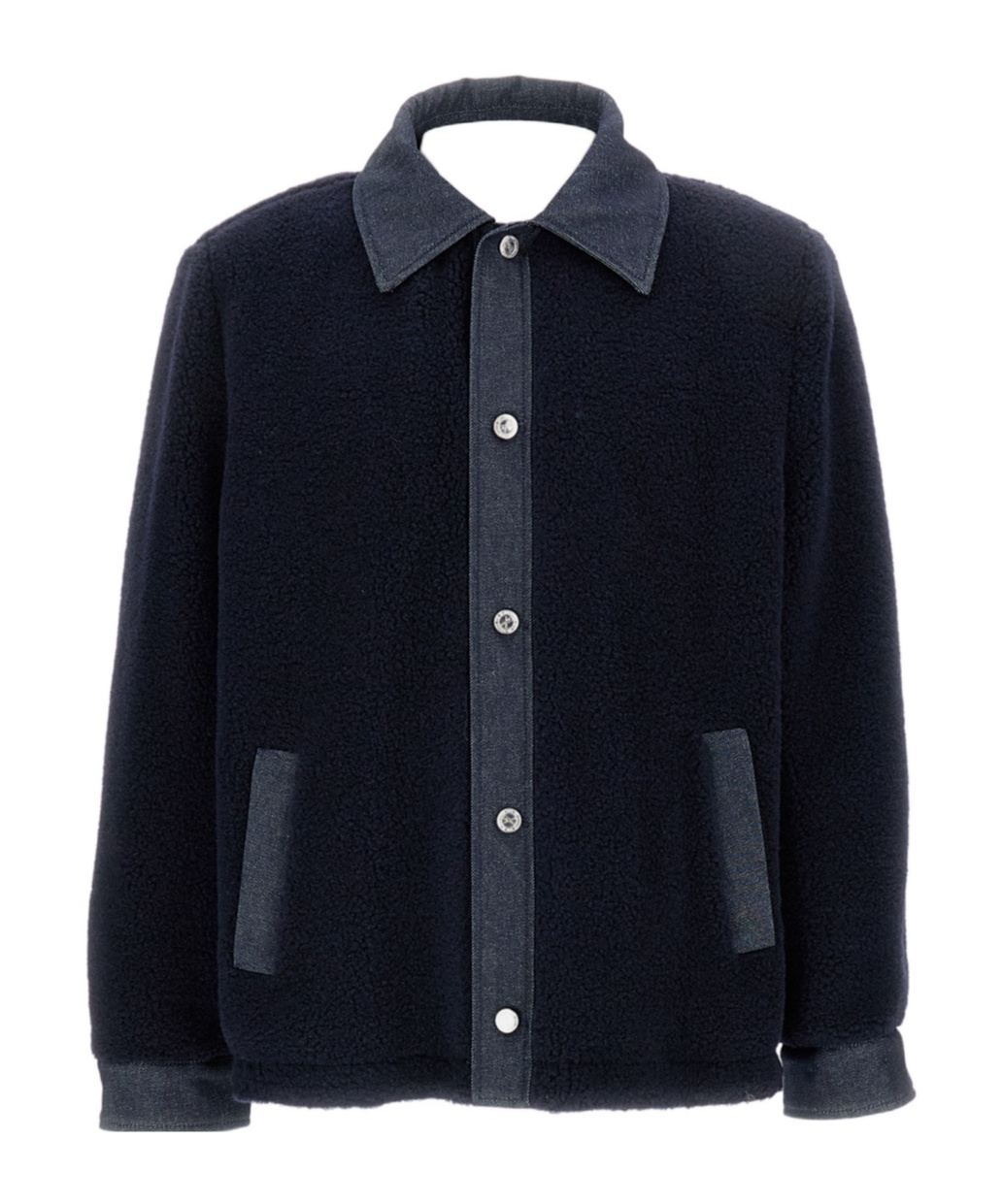 Apc Will Fleece Denim-panel Jacket In Black