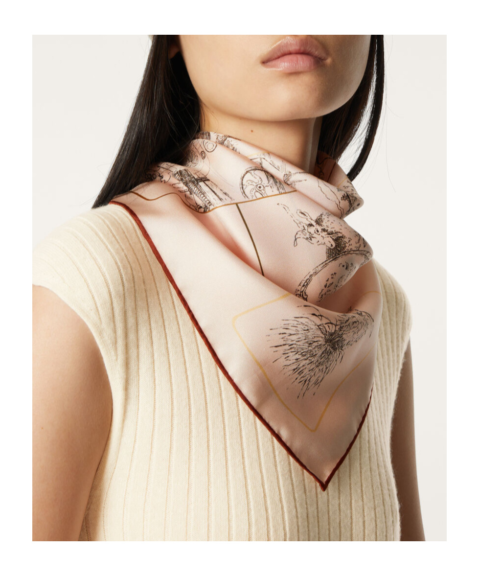 Loro Piana Printed Silk Scarf In Pink Flamingo/dark Brown/kumel