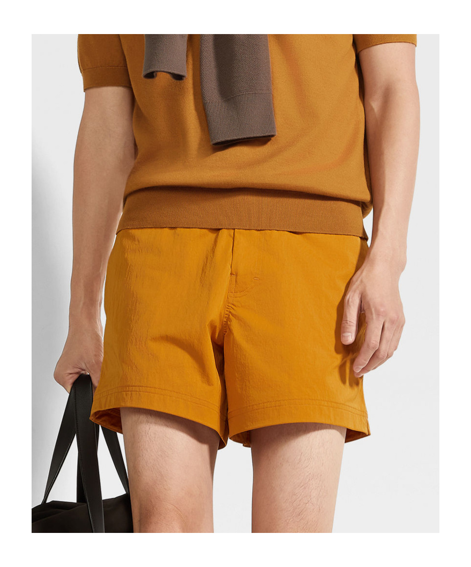 Zegna 232 Road Brand Mark Mid Length Swim Trunks In Orange