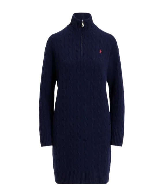 Polo Ralph Lauren Cable Knit Zip Mini Dress In Blue