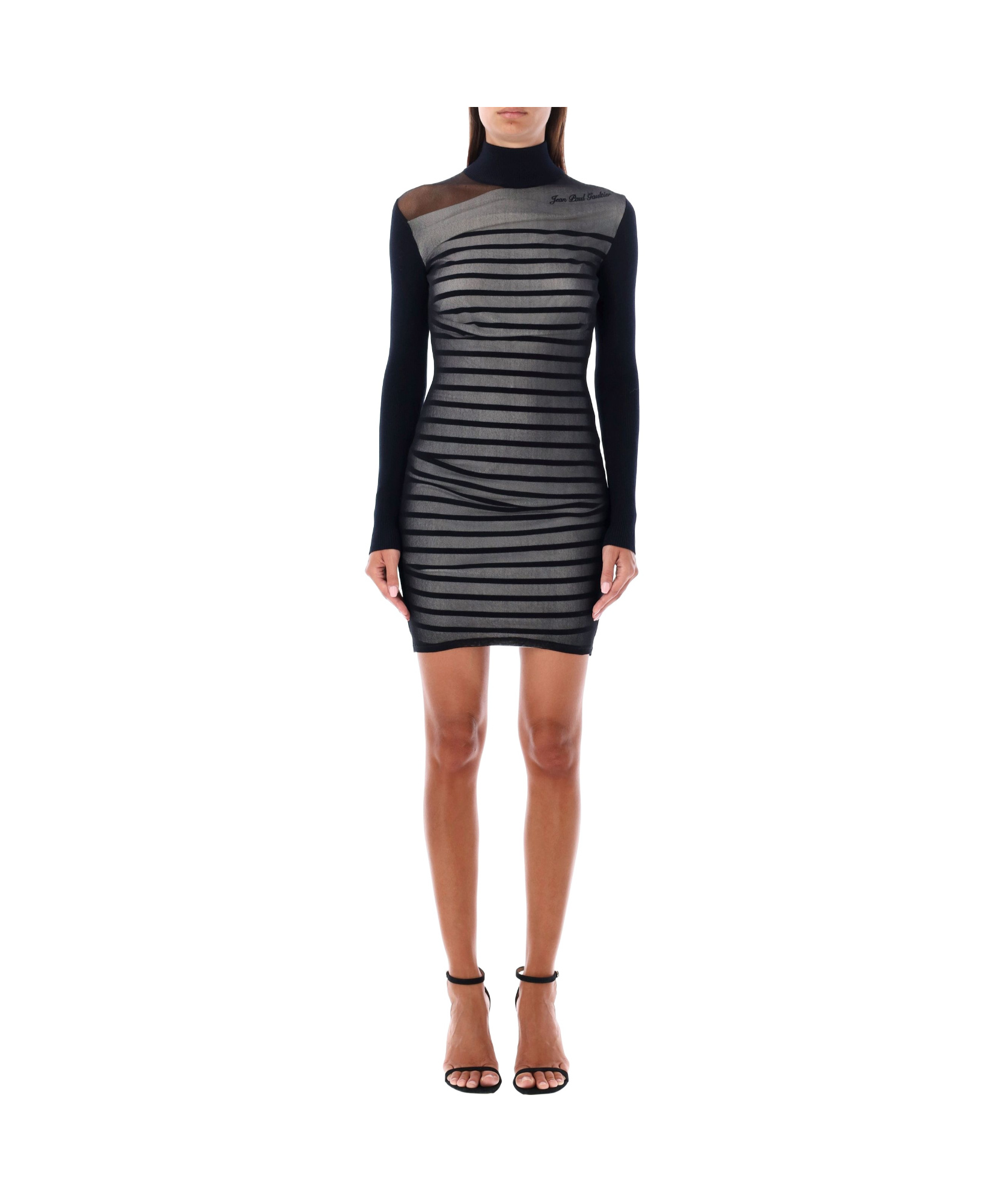 Shop Jean Paul Gaultier The Short Bi-material Marinière Dress In Black
